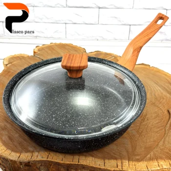 تابه 24 ونیز تکدسته دسته چوبی درب پیرکس مشکی هاناتک - Image 5