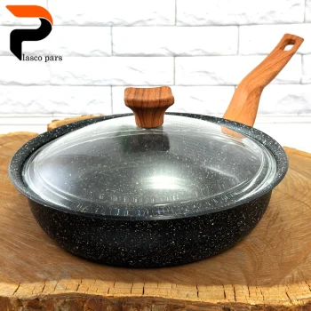 تابه 24 ونیز تکدسته دسته چوبی درب پیرکس مشکی هاناتک - Image 7