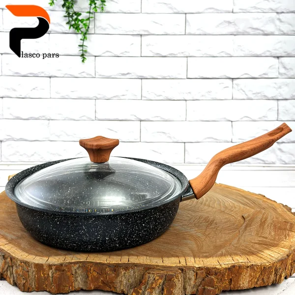 تابه 24 ونیز تکدسته دسته چوبی درب پیرکس مشکی هاناتک