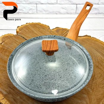 تابه 24 ونیز  تکدسته دسته چوبی درب پیرکس طوسی هاناتک