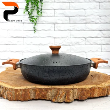 تابه 28 دودسته آنتیک دسته چوبی گرانیتی مشکی هاناتک