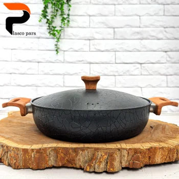 تابه 28 دودسته آنتیک دسته چوبی گرانیتی مشکی هاناتک - Image 2