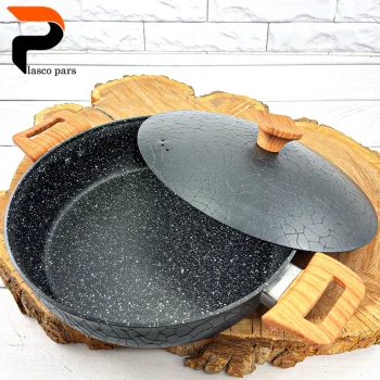 تابه 28 دودسته آنتیک دسته چوبی گرانیتی مشکی هاناتک - Image 5