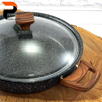 تابه 28 ونیز دودسته دسته چوبی درب پیرکس مشکی هاناتک - Image 5