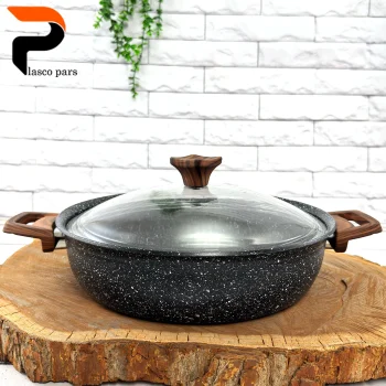 تابه 28 ونیز دودسته دسته چوبی درب پیرکس مشکی هاناتک