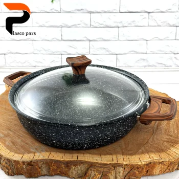 تابه 28 ونیز دودسته دسته چوبی درب پیرکس مشکی هاناتک - Image 7