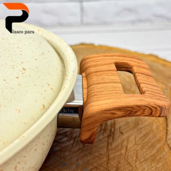 تابه 24 دودسته دسته چوبی گرانیتی کرمی هاناتک - Image 6