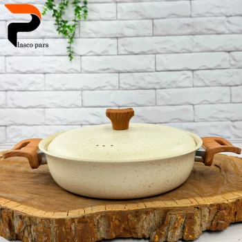 تابه 24 دودسته دسته چوبی گرانیتی کرمی هاناتک - Image 5