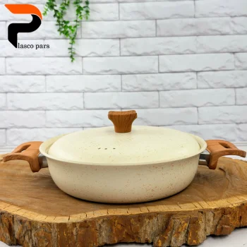 تابه 24 دودسته دسته چوبی گرانیتی کرمی هاناتک