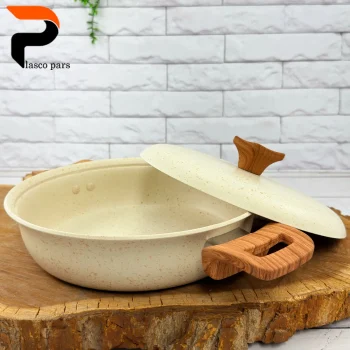 تابه 24 دودسته دسته چوبی گرانیتی کرمی هاناتک - Image 2