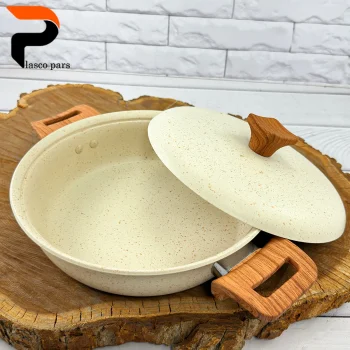 تابه 24 دودسته دسته چوبی گرانیتی کرمی هاناتک - Image 3