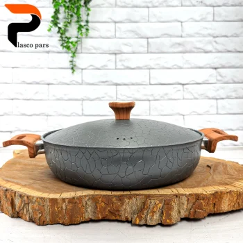 تابه 28 دودسته آنتیک دسته چوبی گرانیتی طوسی هاناتک