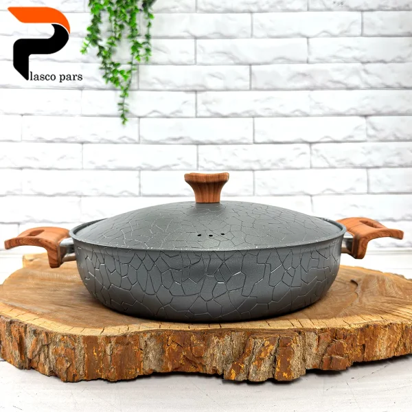 تابه 28 دودسته آنتیک دسته چوبی گرانیتی طوسی هاناتک