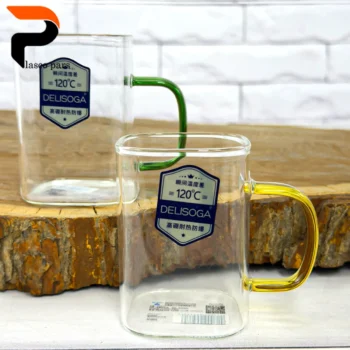 لیوان پیرکس مربع کوتاه دسته رنگی - Image 5