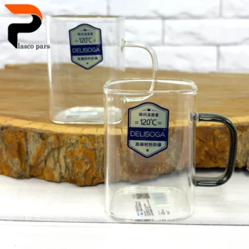 لیوان پیرکس مربع کوتاه دسته رنگی - Image 2