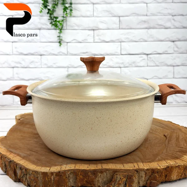 قابلمه 28 ونیز دسته چوبی درب پیرکس کاپوچینو هاناتک