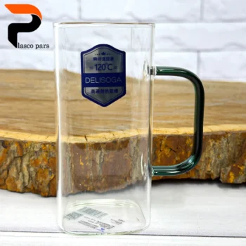 لیوان پیرکس مربع بلند دسته رنگی - Image 2