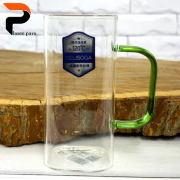 لیوان پیرکس مربع بلند دسته رنگی