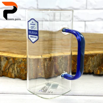 لیوان پیرکس مربع بلند دسته رنگی - Image 3