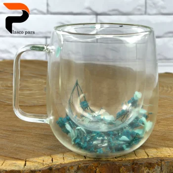 لیوان پیرکس دوجداره گلدار 350 میل - Image 3