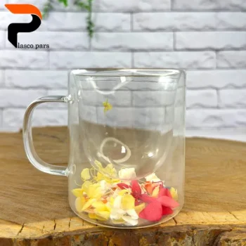 لیوان پیرکس دوجداره گلدار 350 میل - Image 6