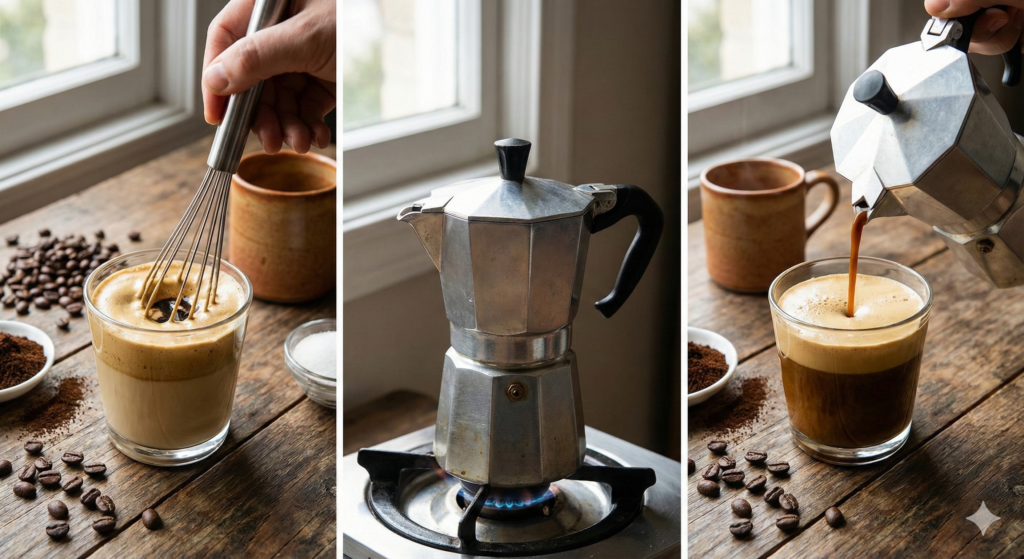 مواد لازم برای تهیه قهوه خامه‌ای با موکاپات