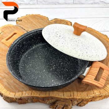 تابه 24 دودسته دسته چوبی گرانیتی مشکی سفید هاناتک - Image 4