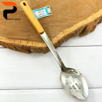 ملاقه استیل بیضی دسته چوبی XH-719 718