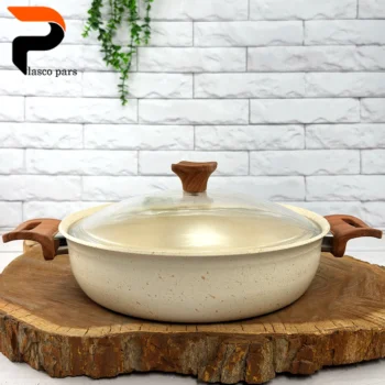 تابه 28 ونیز دودسته دسته چوبی درب پیرکس کرمی هاناتک - Image 4