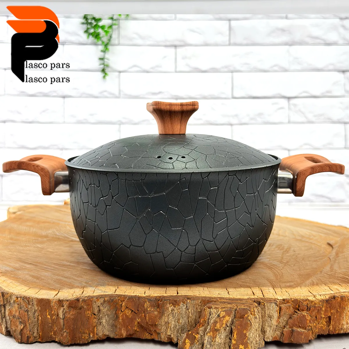 20 آنتیک مشکی (2) قابلمه 20 آنتیک دسته چوبی گرانیتی مشکی هاناتک - Image 1