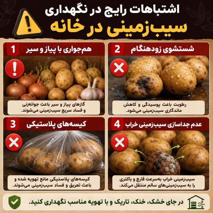 بهترین مکان برای سیب زمینی؛ یخچال یا کابینت؟ بررسی تخصصی 3 اشتباهات نگهداری سیب زمینی در خانه