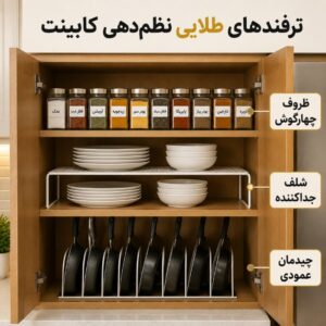نظم دادن به کابینت: (۷ ایده عملی نظم دادن به کابینت) 4 ترفند های نظم دهنده کابینت